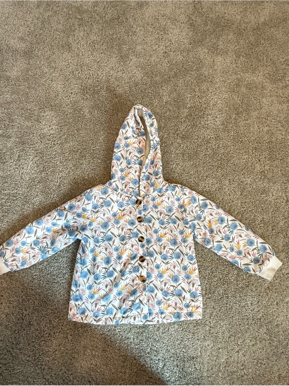 Floral Hooded Button-Up Jacket in Blue & Yellow